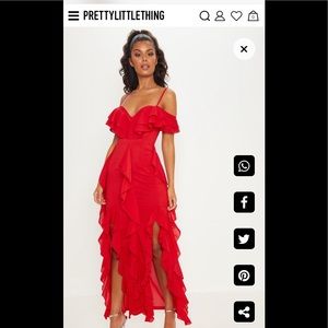 Red cold shoulder ruffle detail maxi dress